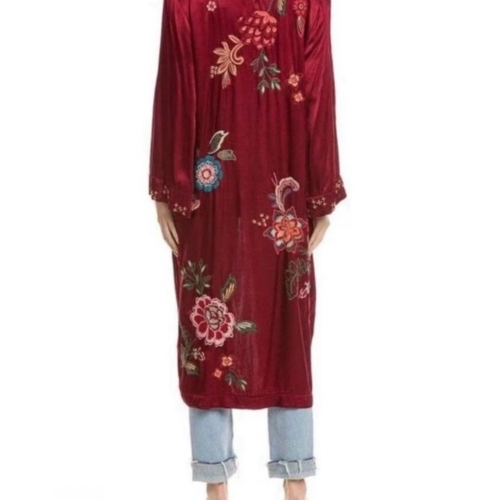 Johnny Was Red Floral Embroidered Kimono/Duster - Picture 2 of 12